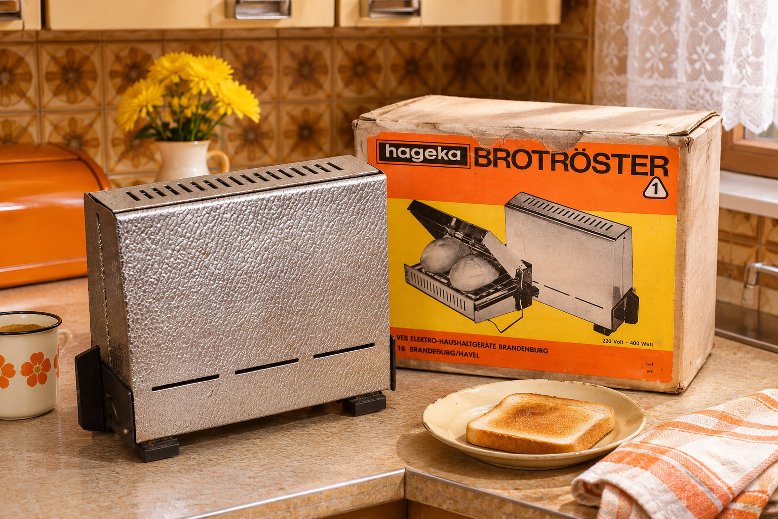Historischer hageka Brotröster mit Originalverpackung